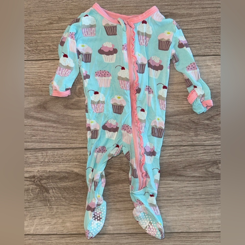 Kickee Pants Cupcake Print Footie - Aqua and Pink